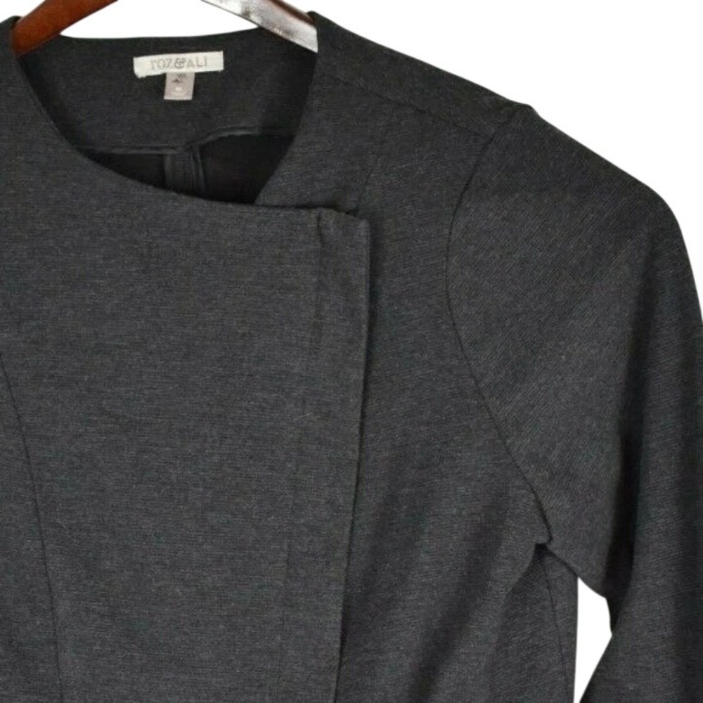 Roz & Ali Moto Blazer Women XL Charcoal Grey Asymmetrical Zip Ponte Knit Jacket